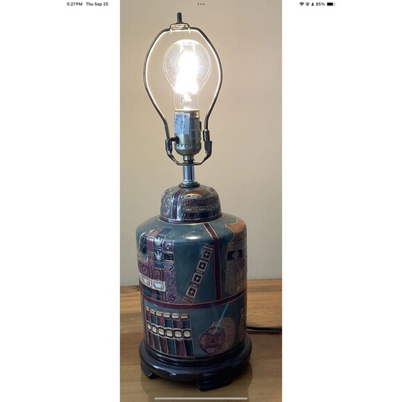 Library Book Desk Lamp Vintage Ornately Etched Ceramic, Wood Base **Tested 19”H - Picture 1 of 7